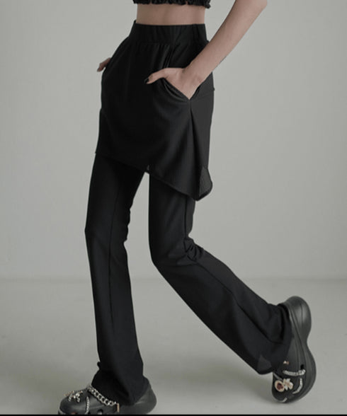 Asymmetric Skirted Flare Pants